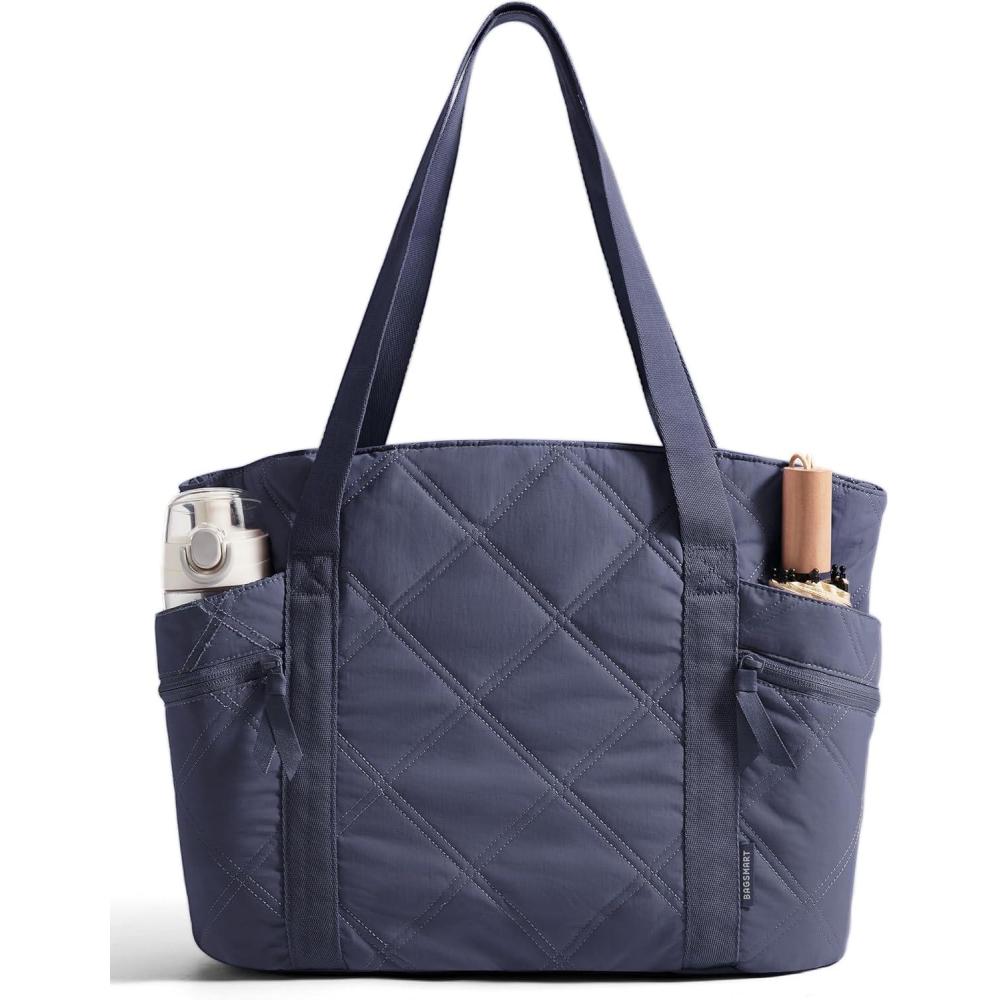 image:imageBAGSMART Crush Tote Bag for Women 20L Puffer Work Tote with Zipper Travel Essentials Quilted Nurse Hospital BagDark Blue