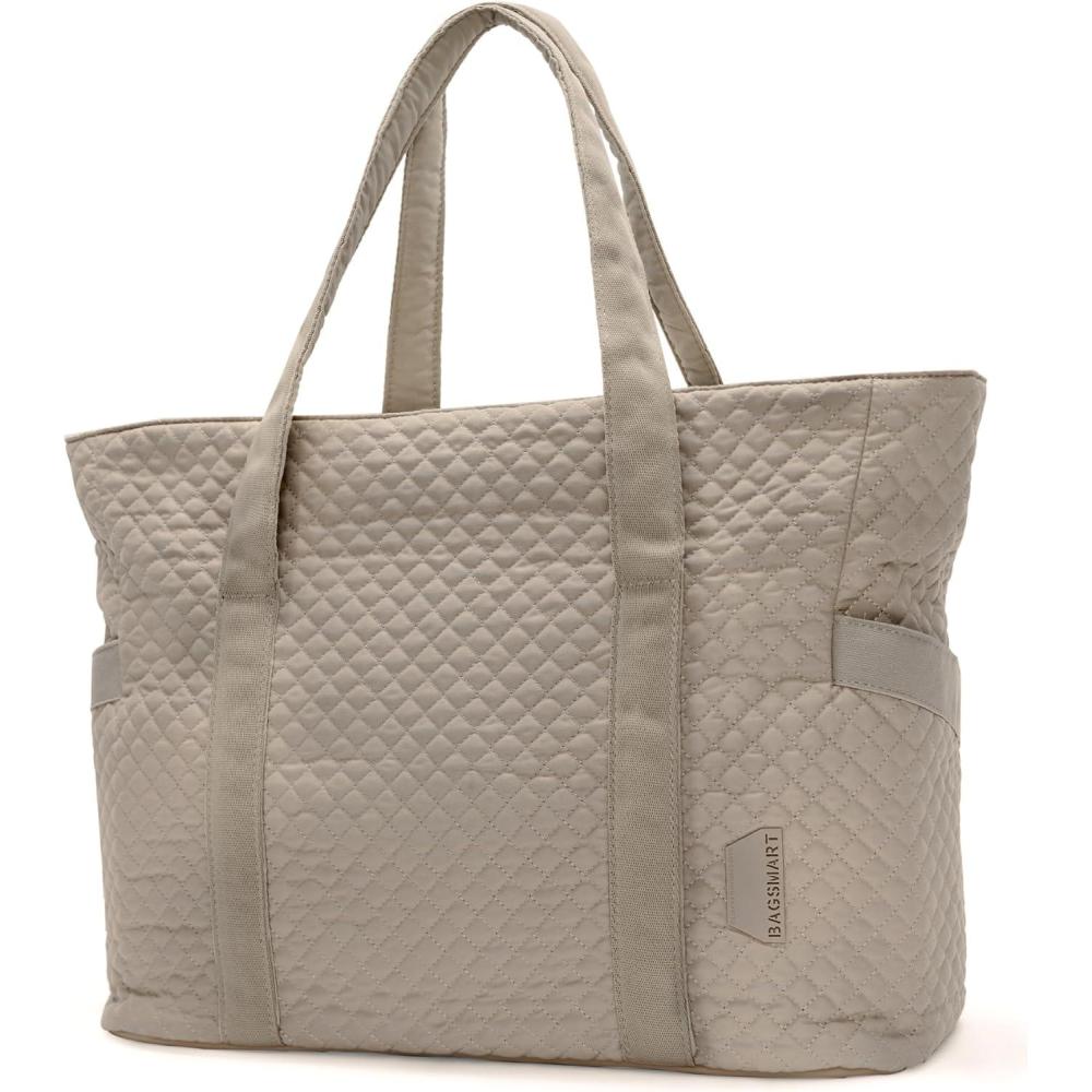 image:imageBAGSMART Crush Tote Bag for Women 20L Puffer Work Tote with Zipper Travel Essentials Quilted Nurse Hospital BagGrayish Brown