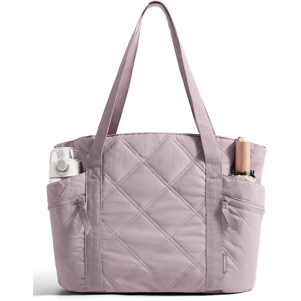 image:imageBAGSMART Crush Tote Bag for Women 20L Puffer Work Tote with Zipper Travel Essentials Quilted Nurse Hospital BagLilac