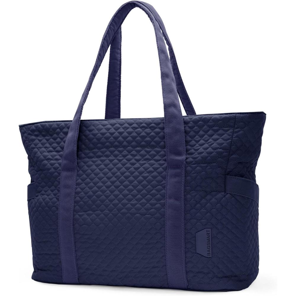 image:imageBAGSMART Crush Tote Bag for Women 20L Puffer Work Tote with Zipper Travel Essentials Quilted Nurse Hospital BagNavy Blue