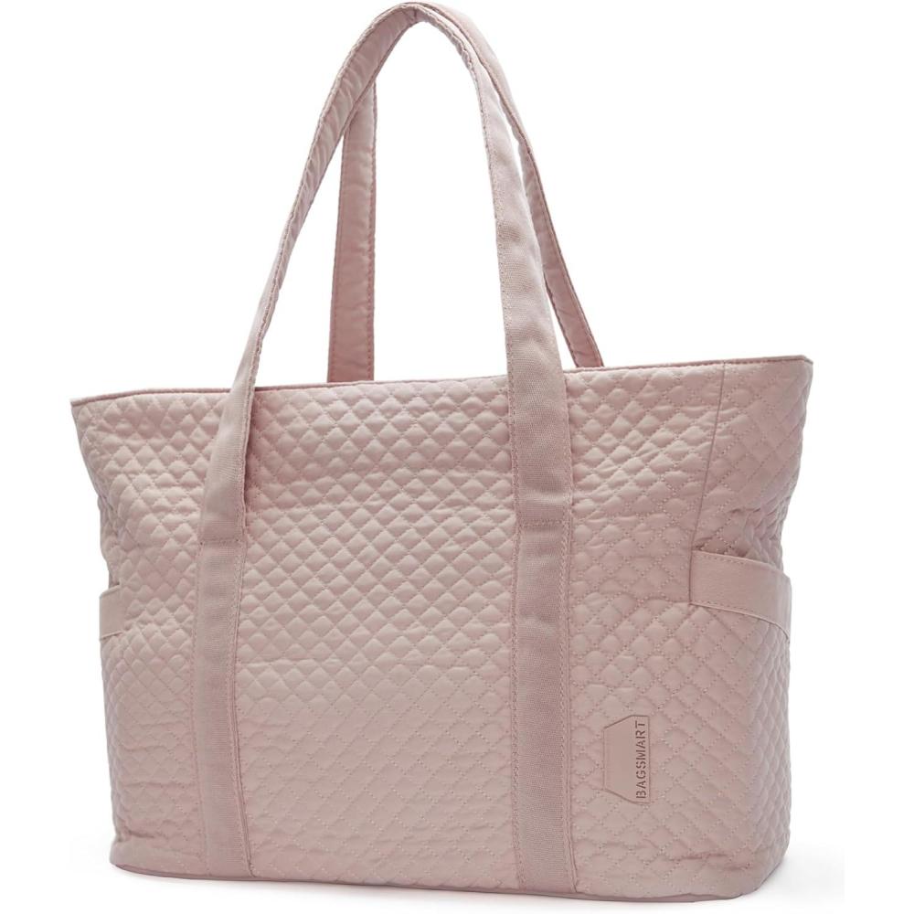 image:imageBAGSMART Crush Tote Bag for Women 20L Puffer Work Tote with Zipper Travel Essentials Quilted Nurse Hospital BagPink