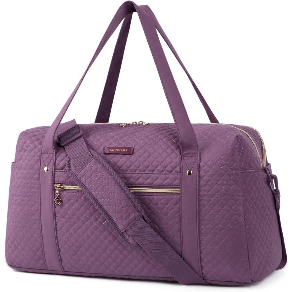 image:imageBAGSMART Duffle Bag 37L Large Carry On Weekender Overnight Bag with Wet Pocket  Laptop Compartment And Shoes Bag for for Women Travel Business Trips SportsBlackPurple