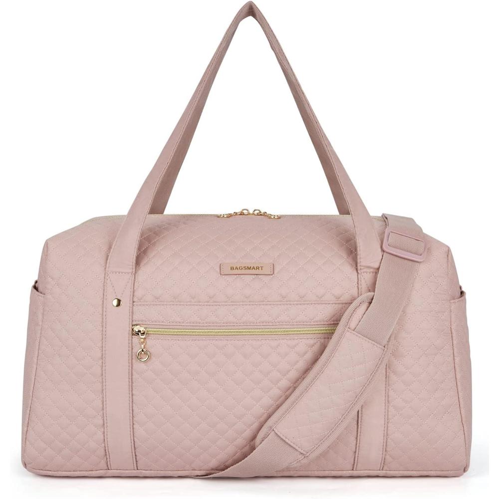 image:imageBAGSMART Duffle Bag 37L Large Carry On Weekender Overnight Bag with Wet Pocket  Laptop Compartment And Shoes Bag for for Women Travel Business Trips SportsBlackPink