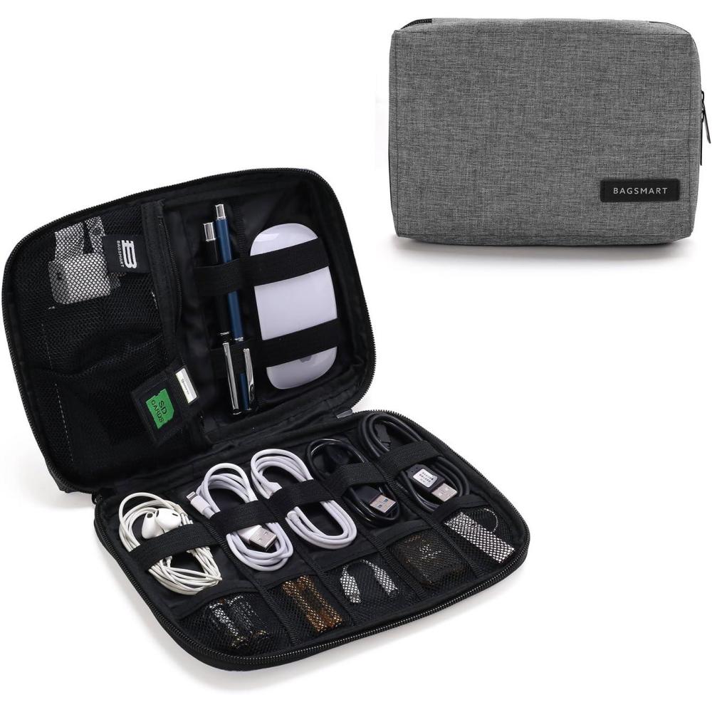 image:imageBAGSMART Electronics Organizer Travel Case Cable Charger Cord Tech Organizer Pouch for Phone Charger Accessories BlackGrey