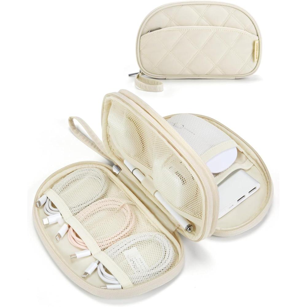 image:imageBAGSMART Electronics Organizer Travel Case Cord Organizer for Women Travel Cable Bag BeigeDouble Layer Beige