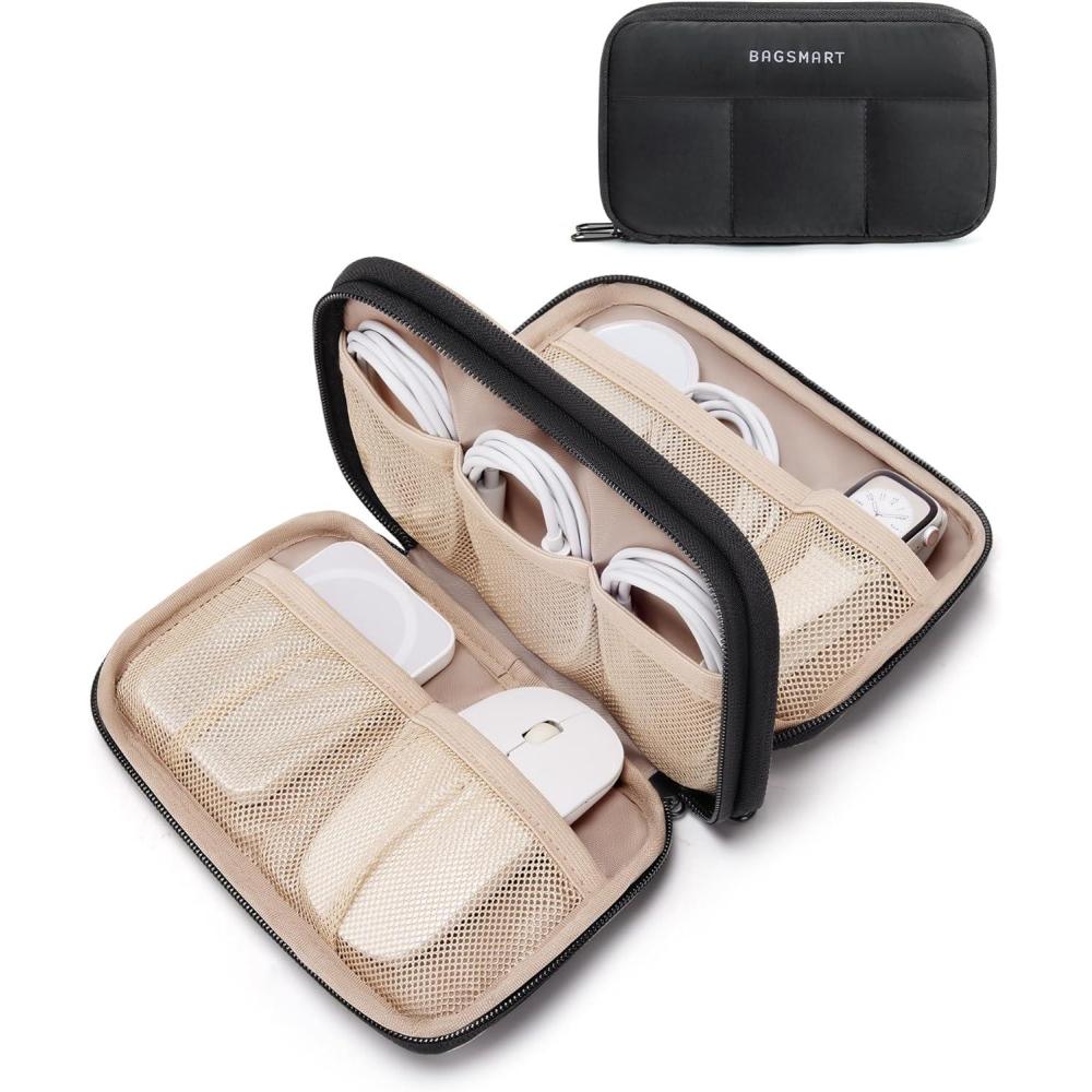 image:imageBAGSMART Electronics Organizer Travel Case Cord Storage for Chargers Cables Phones Compact Tech Accessories Pouch PinkBlack