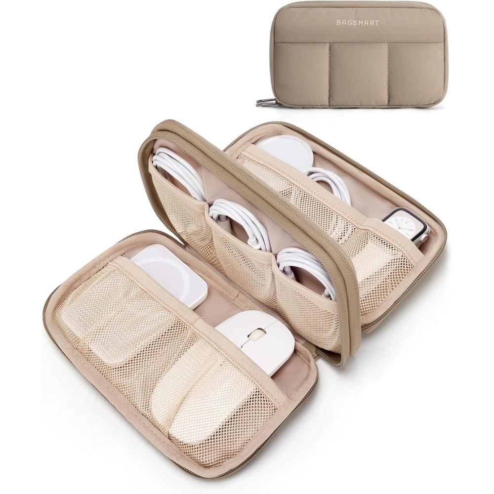 image:imageBAGSMART Electronics Organizer Travel Case Cord Storage for Chargers Cables Phones Compact Tech Accessories Pouch PinkKhaki