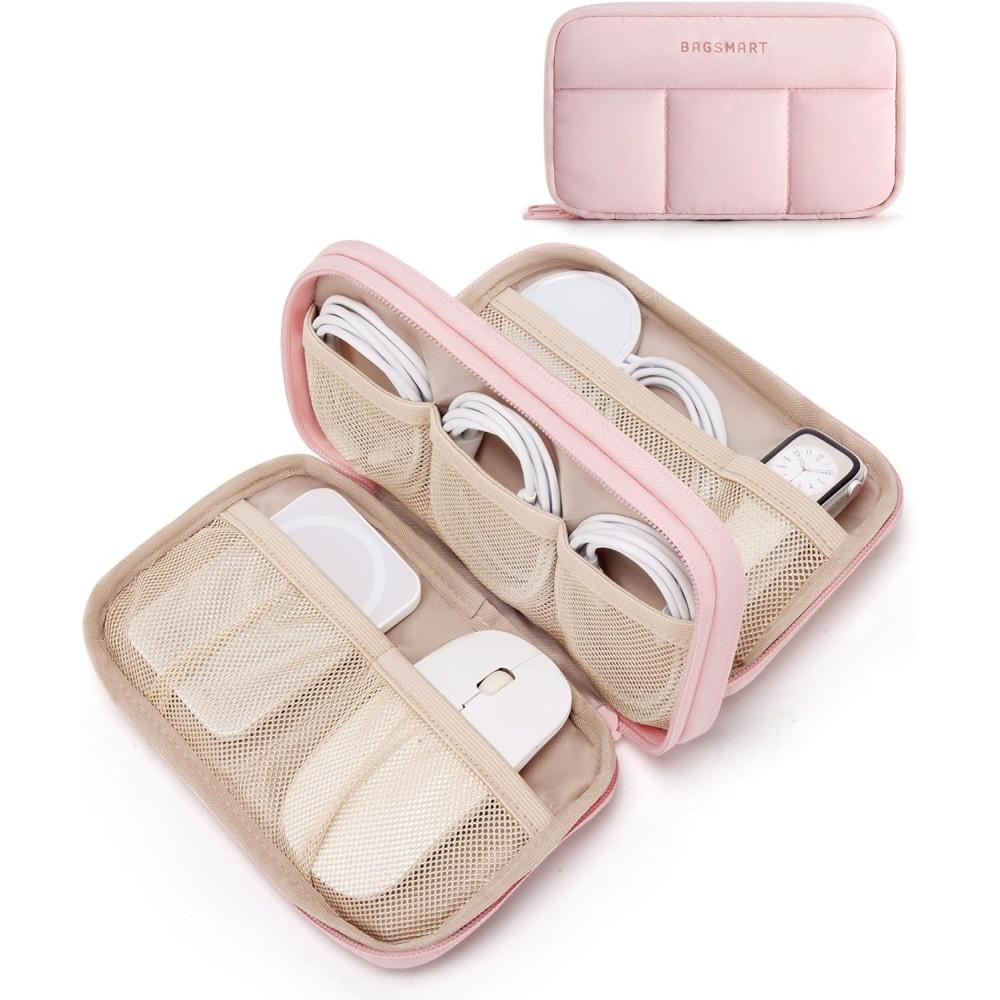 image:imageBAGSMART Electronics Organizer Travel Case Cord Storage for Chargers Cables Phones Compact Tech Accessories Pouch PinkPink
