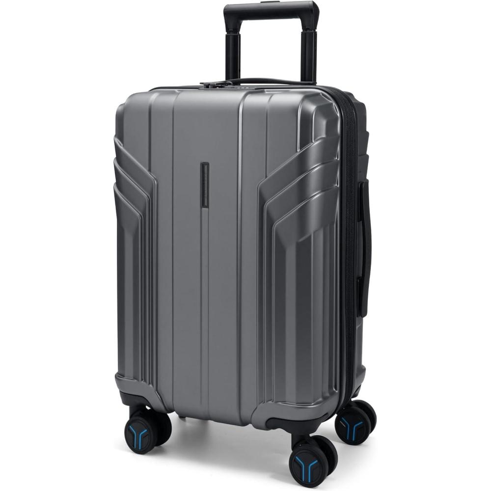 image:imageBAGSMART Expandable Carry On Luggage 22x14x9 Airline Approved 1OO PC Lightweight Hard Shell Suitcase 20 Inch Travel Luggage with Spinner Wheels Waterproof Rolling Suitcase BlackSilver Gray