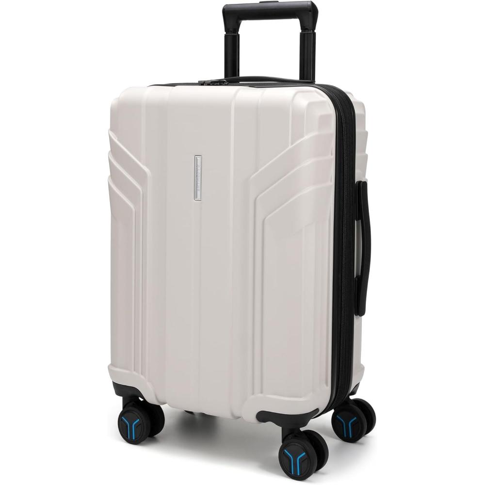 image:imageBAGSMART Expandable Carry On Luggage 22x14x9 Airline Approved 1OO PC Lightweight Hard Shell Suitcase 20 Inch Travel Luggage with Spinner Wheels Waterproof Rolling SuitcaseBlueWhite