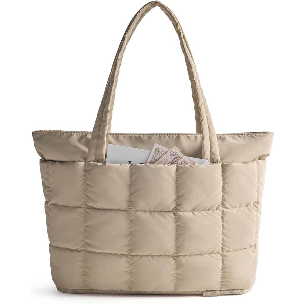image:imageBAGSMART Expandable Tote Bag for Women Puffer Work Tote Handbag Quilted Carry On Bag for Travel GymDesert