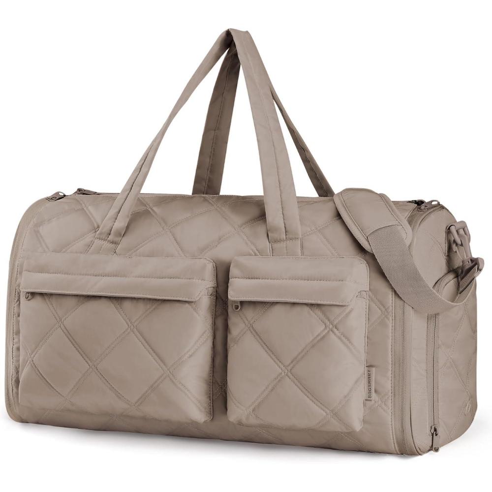 image:imageBAGSMART Garment Duffel Bag Convertible 2in1 Puffy WaterResistant CarryOn with Shoe Compartment ABlackAKhaki