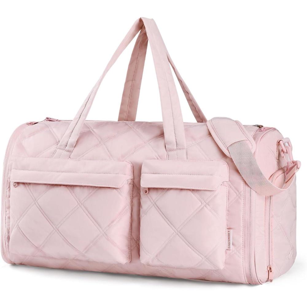 image:imageBAGSMART Garment Duffel Bag Convertible 2in1 Puffy WaterResistant CarryOn with Shoe Compartment ABlackALight Pink