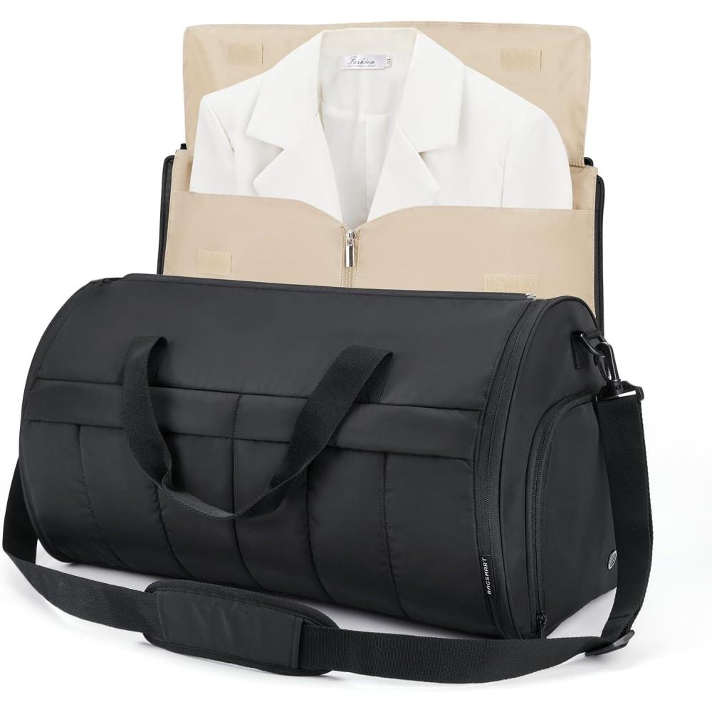 image:imageBAGSMART Garment Duffel Bag Convertible 2in1 Puffy WaterResistant CarryOn with Shoe Compartment ABlackBBlack