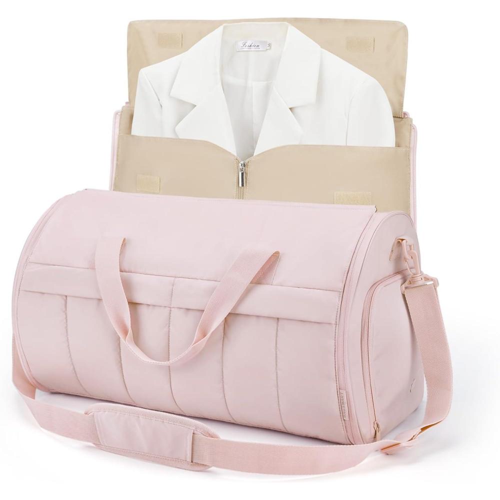 image:imageBAGSMART Garment Duffel Bag Convertible 2in1 Puffy WaterResistant CarryOn with Shoe Compartment ABlackBLight Pink