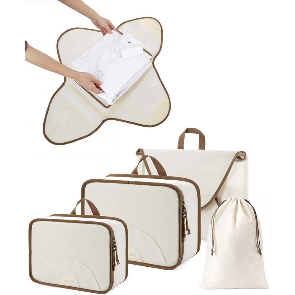image:imageBAGSMART Garment Folder Packing Cubes for Travel 4 Set Lightweight Travel Cubes for Wrinkle Free Durable Suitcase Organizers Bag Set for Travel Essentials White OpalWhite Opal