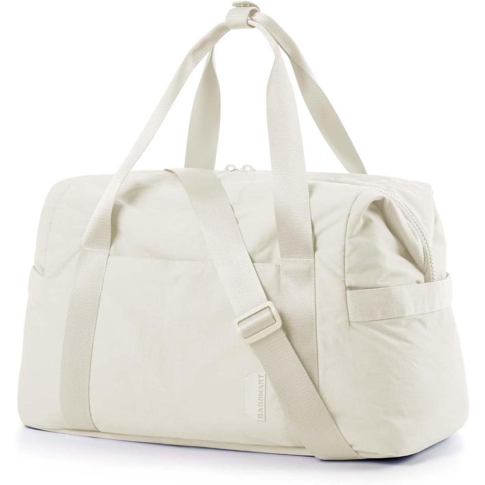 image:imageBAGSMART Gym Bag for Women Carry on Weekender Overnight Bag Travel Duffel Bags with Trolley Sleeve Personal Item Travel Bag Tote Bag Workout Dance BagPinkMediumLight Beige