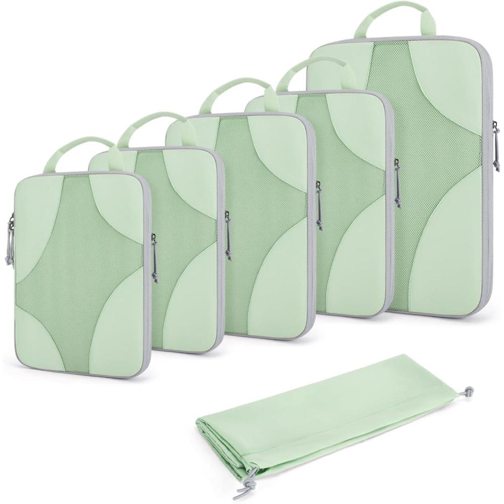 image:imageBAGSMART Hanging Compression Packing Cubes 6 Set Large Suitcase Organizer Bags Set Cruise Travel Essentials for WomenFruit Green