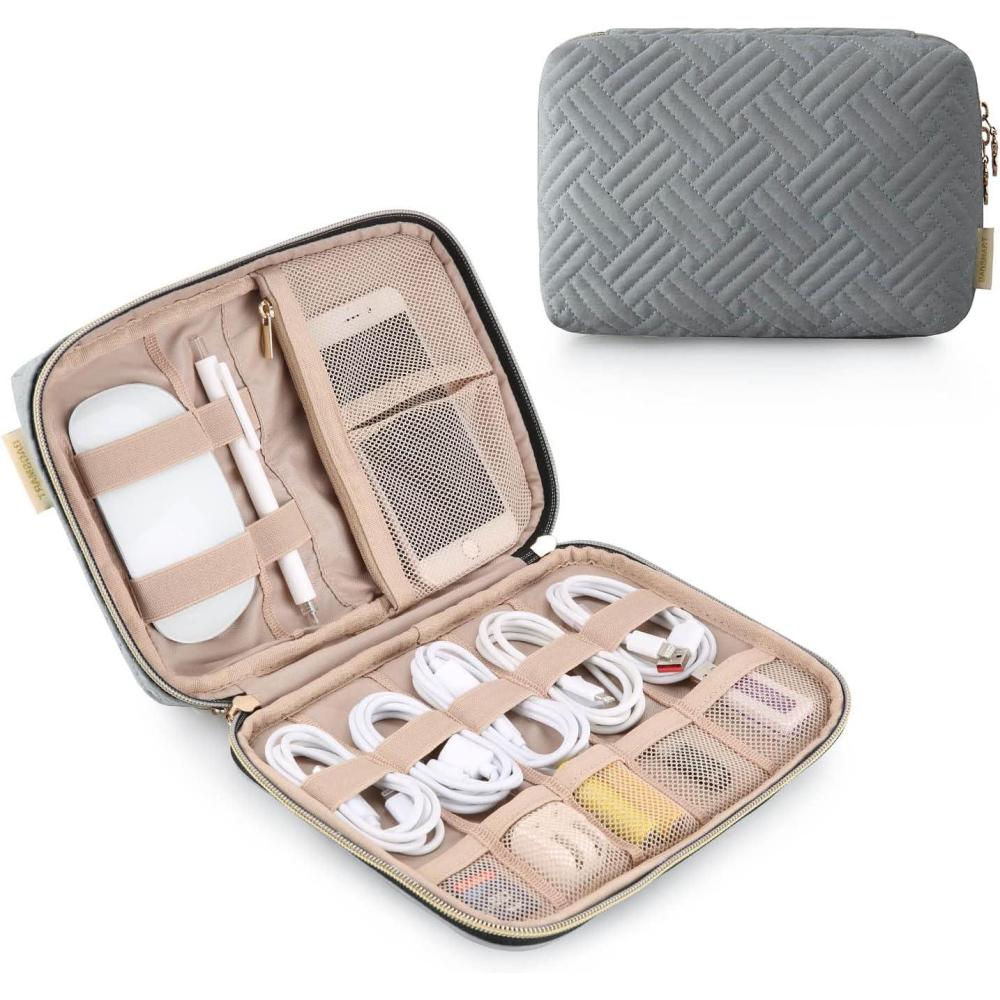 image:imageBAGSMART Large Electronics Organizer Travel Case Travel Essentials Cord Organizer Travel Cable Organizer Bag Travel Accessories for Women PinkGGrey