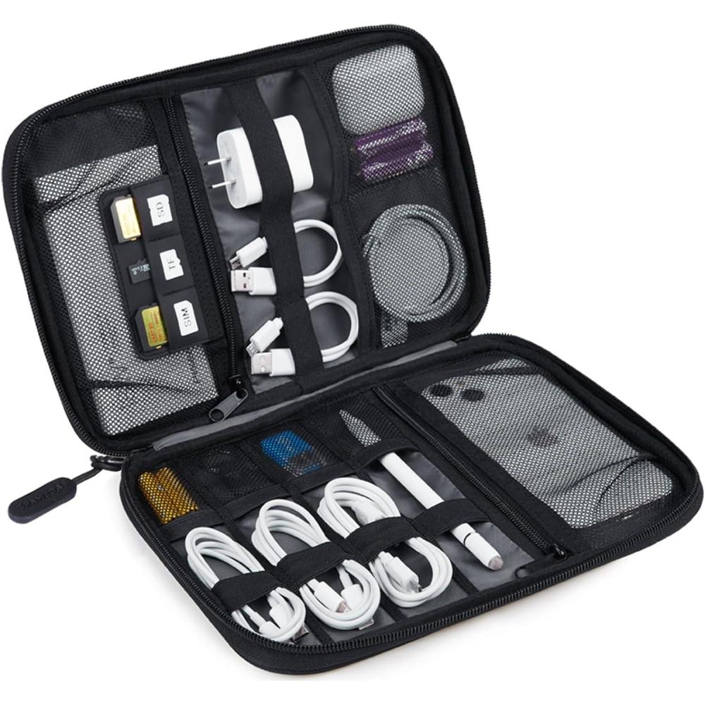 image:imageBAGSMART Large Electronics Travel Organizer Case Tech Accessories Cord Storage Bag for Phone Power Bank SD Card Cables BlackBlack