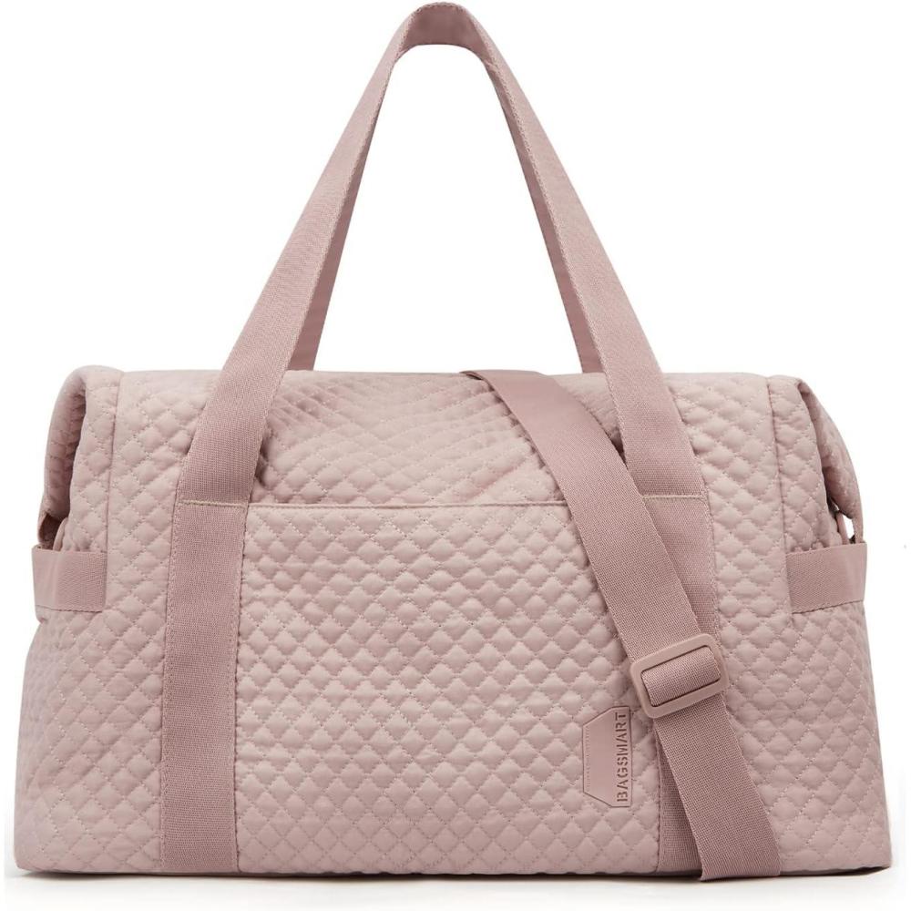 image:imageBAGSMART Large Gym Bag with Yoga Mat Buckle Weekender Overnight Bag for Women Travel Duffle Bag for Travel Essentials Carry On Tote Bag Hospital Bag for Labor and DeliveryPink