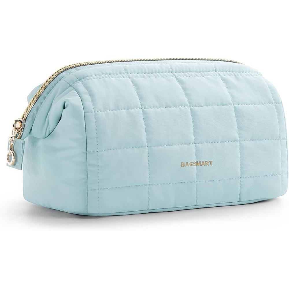 image:imageBAGSMART Makeup Bag Travel Toiletry Bag Puffy Padded Make Up Bags for Women Makeup Organizer Case Wideopen Pouch Purse Travel Essentials Toiletries Accessories Brushes Pink05Blue