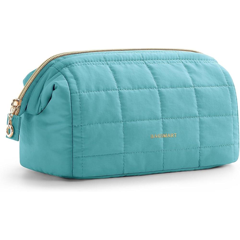 image:imageBAGSMART Makeup Bag Travel Toiletry Bag Puffy Padded Make Up Bags for Women Makeup Organizer Case Wideopen Pouch Purse Travel Essentials Toiletries Accessories Brushes Pink10Teal