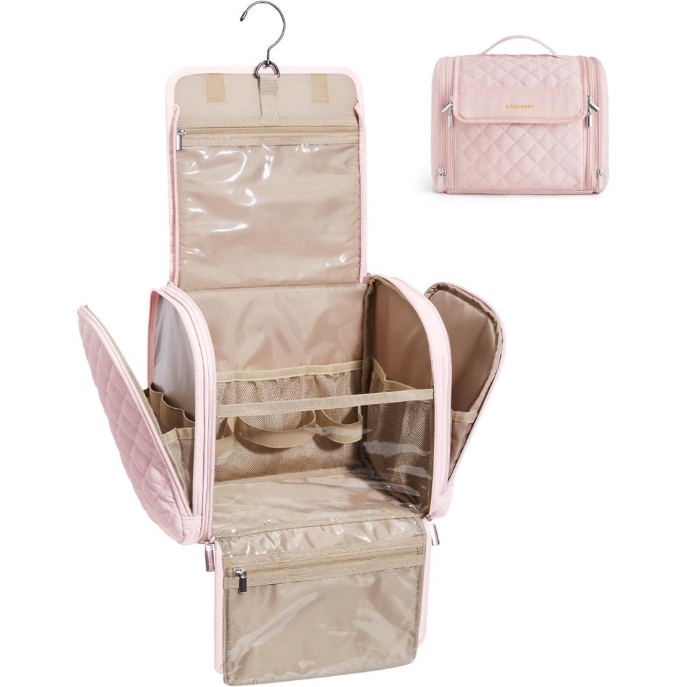 image:imageBAGSMART Makeup Bag for Women with Hanging Hook  Portable Cosmetic Case Large Capacity Door Room Essentials Travel Organizer for Full Sized Cosmetics and Toiletries BlackPink