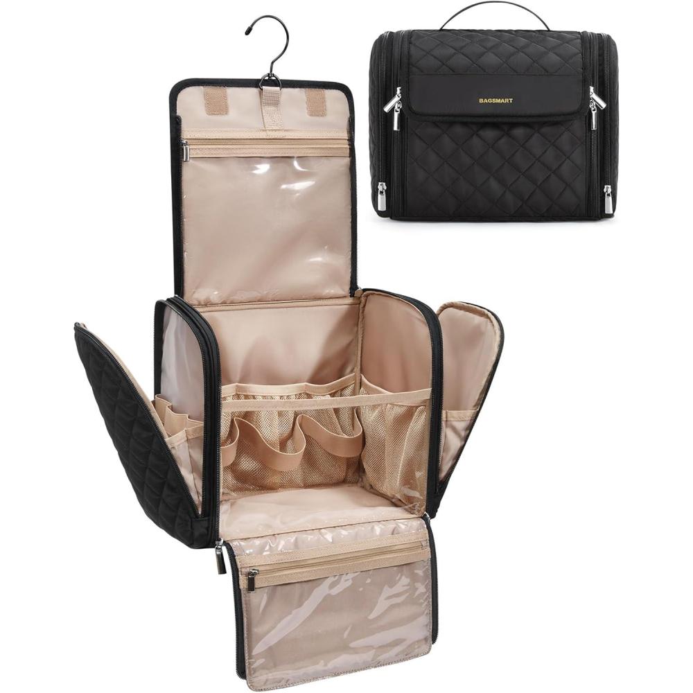 image:imageBAGSMART Makeup Bag for Women with Hanging Hook  Portable Cosmetic Case Large Capacity Door Room Essentials Travel Organizer for Full Sized Cosmetics and Toiletries BlackBlack
