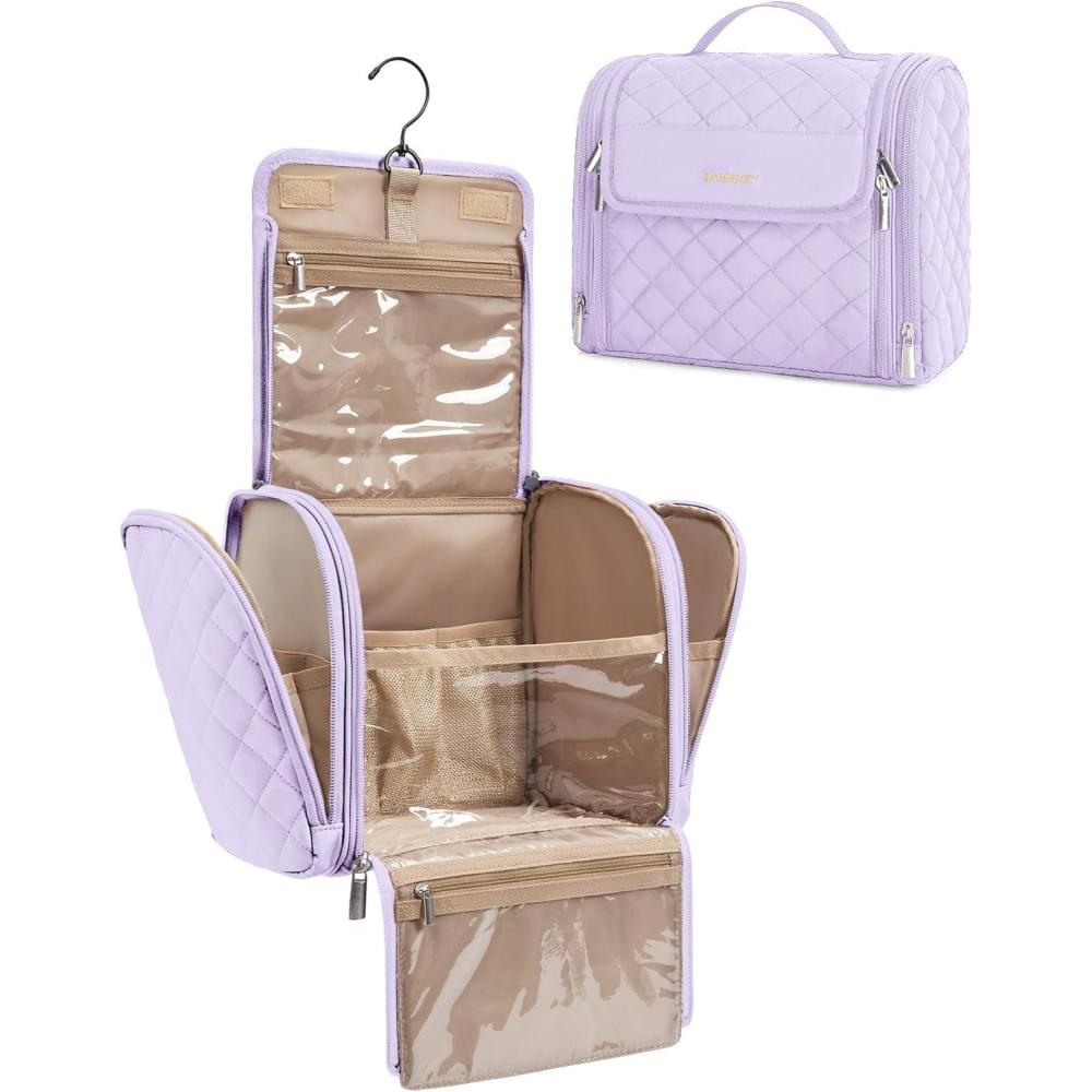 image:imageBAGSMART Makeup Bag for Women with Hanging Hook  Portable Cosmetic Case Large Capacity Door Room Essentials Travel Organizer for Full Sized Cosmetics and Toiletries BlackLavender Purple