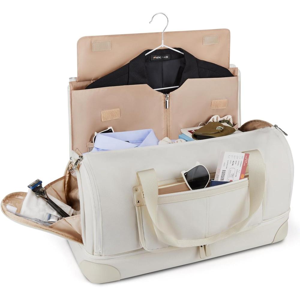 image:imageBAGSMART Medium Garment Bags for Travel Convertible Travel Garment Duffle Bag Suit Bags for Women 2 in 1 Garment Bags with Shoe CompartmentBeige