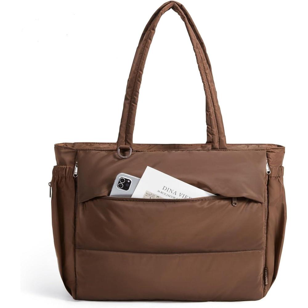 image:imageBAGSMART Puffy Tote Bag for Women 22L Gym Bag for 40oz Tumbler Work Handbag for Travel Yoga Tennis CollegeChocolate