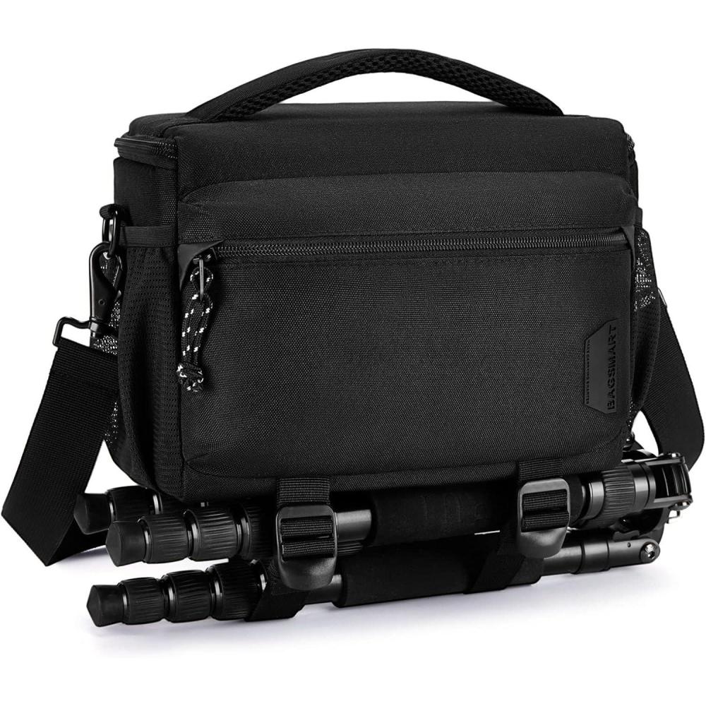 image:imageBAGSMART Small Camera Bag for Photographers Compact Camera Shoulder Bags for DSLRSLRMirrorless Cameras Waterproof Crossbody Camera Case with Tripod Holder Black01Black