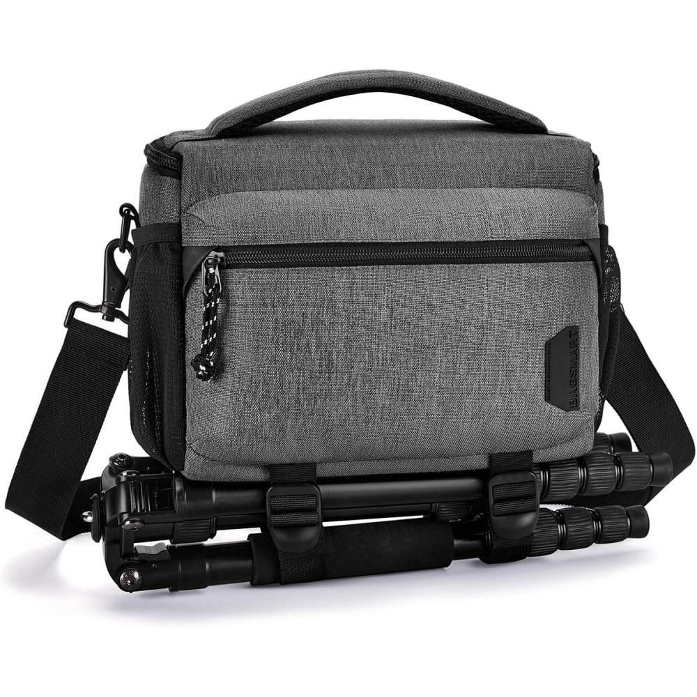 image:imageBAGSMART Small Camera Bag for Photographers Compact Camera Shoulder Bags for DSLRSLRMirrorless Cameras Waterproof Crossbody Camera Case with Tripod Holder Black02Grey