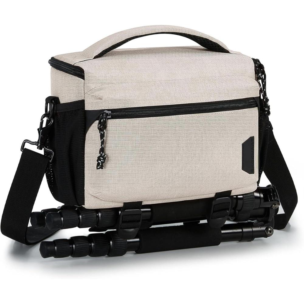 image:imageBAGSMART Small Camera Bag for Photographers Compact Camera Shoulder Bags for DSLRSLRMirrorless Cameras Waterproof Crossbody Camera Case with Tripod Holder Black03Ivory White