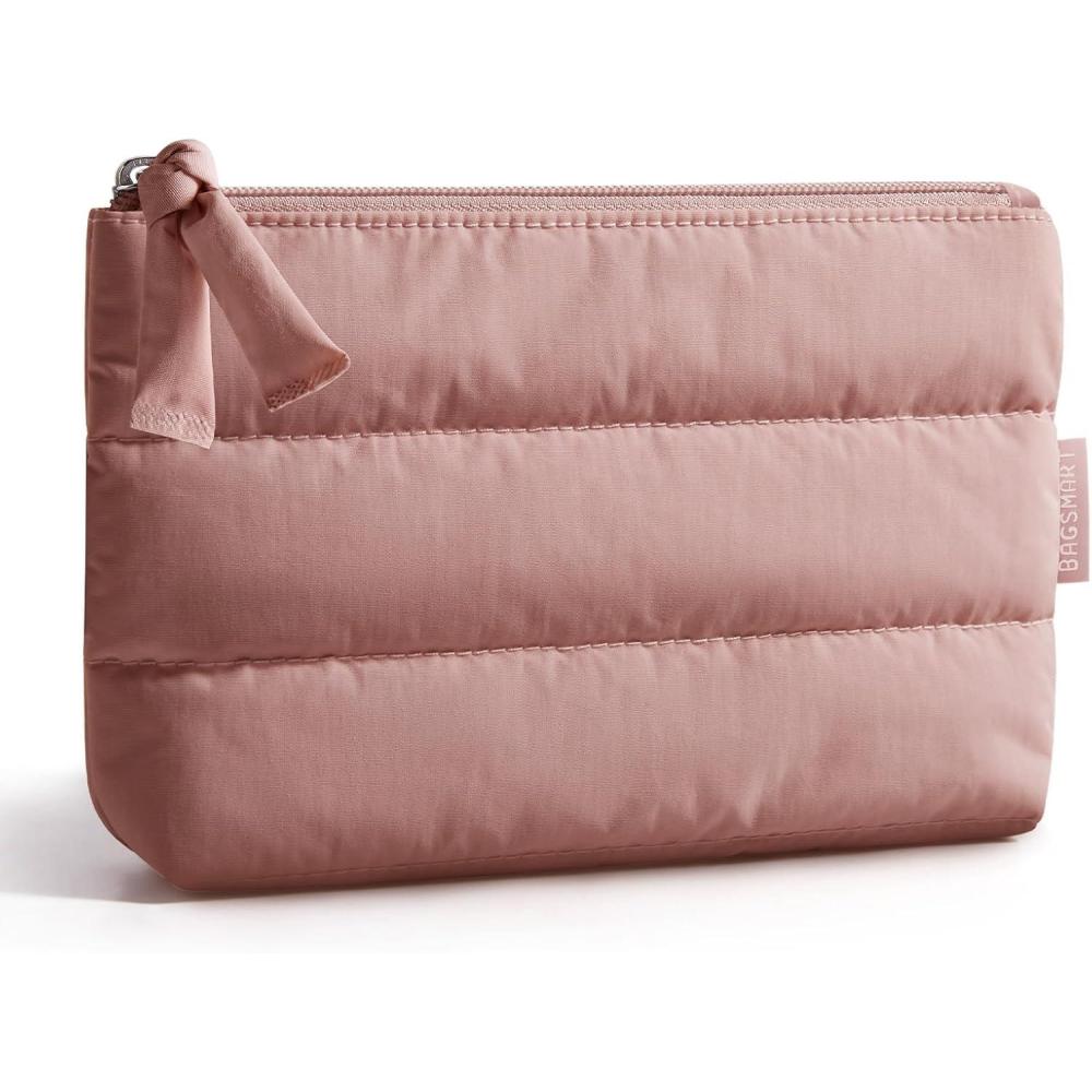 image:imageBAGSMART Small Cosmetic Bag Elegant Roomy Makeup Bagslipstick pouchZipper PouchGreat Gifts for WomenTravel Waterproof Toiletry Bag Accessories Organizer Gifts Pink1 pcs02Nude Pink