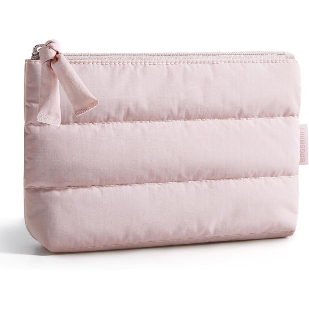 image:imageBAGSMART Small Cosmetic Bag Elegant Roomy Makeup Bagslipstick pouchZipper PouchGreat Gifts for WomenTravel Waterproof Toiletry Bag Accessories Organizer Gifts Pink1 pcs02Baby Pink