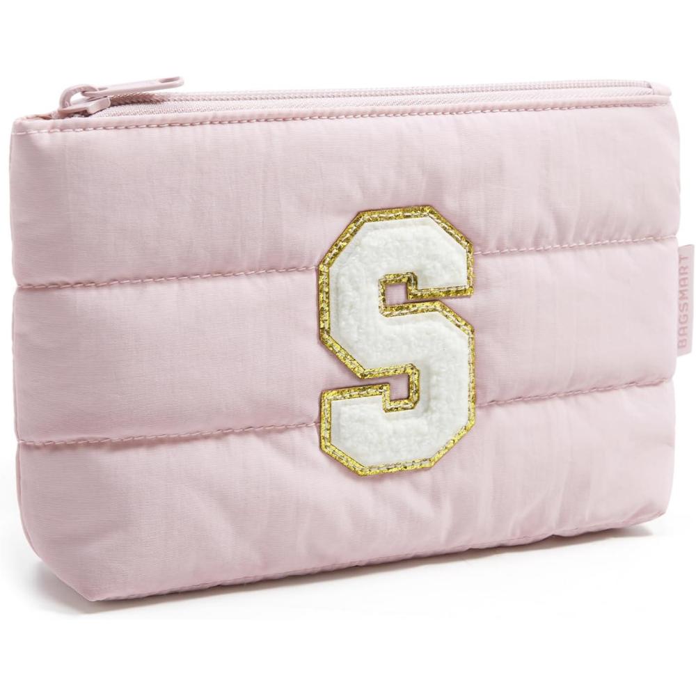 image:imageBAGSMART Small Cosmetic Bag Elegant Roomy Makeup Bagslipstick pouchZipper PouchGreat Gifts for WomenTravel Waterproof Toiletry Bag Accessories Organizer Gifts Pink1 pcsInitialS