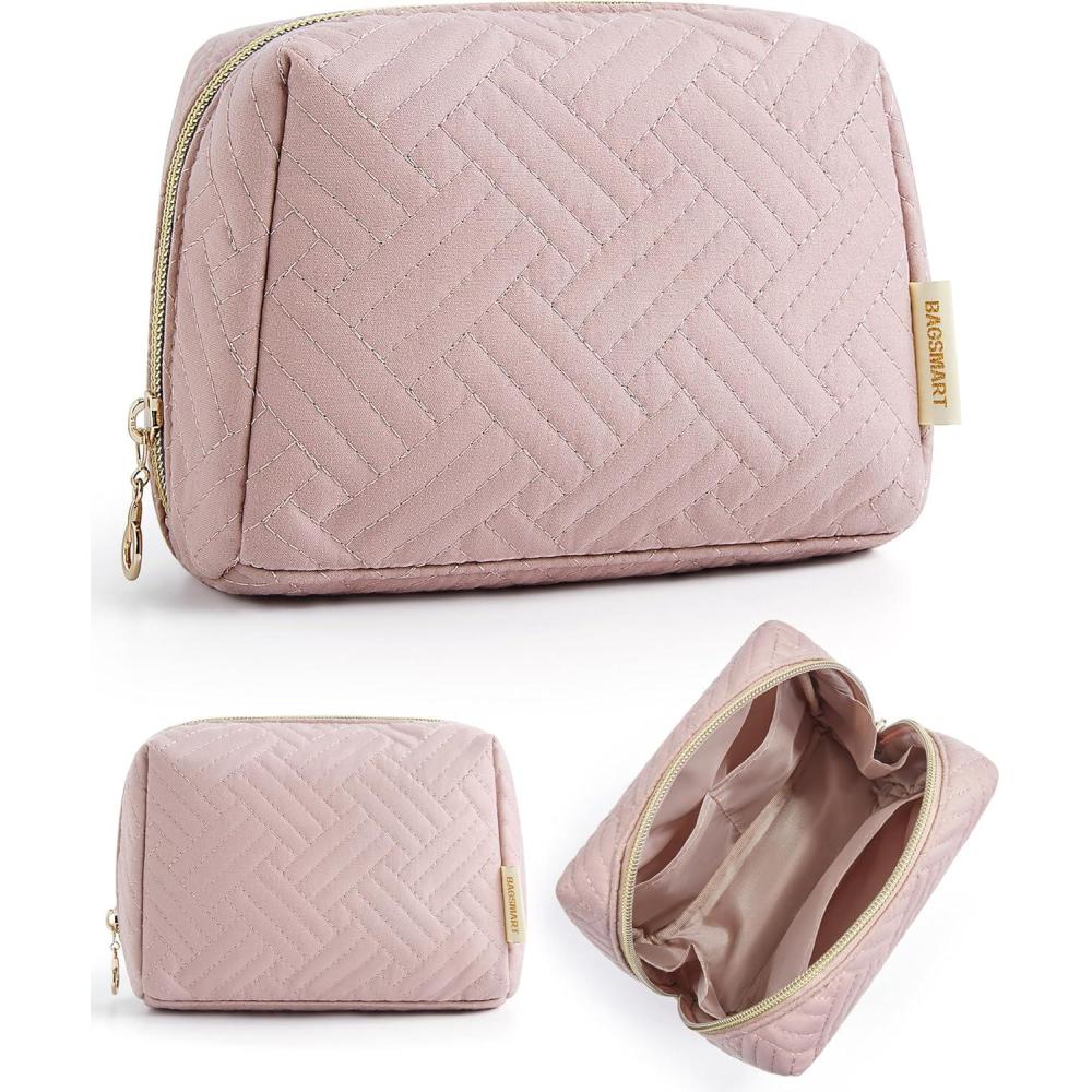 image:imageBAGSMART Small Makeup Bag Travel Cosmetic Bag Make Up Pouch Small Travel Zipper PouchWaterresistant Toiletry BagMakeup Organizer Bag for Women Black01Pink