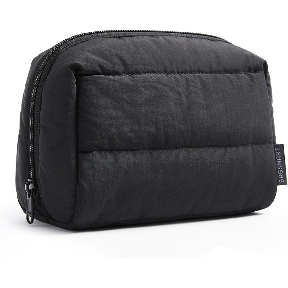 image:imageBAGSMART Small Makeup Bag Travel Cosmetic Bag Make Up Pouch Small Travel Zipper PouchWaterresistant Toiletry BagMakeup Organizer Bag for Women Black02Black