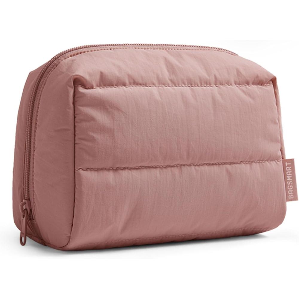 image:imageBAGSMART Small Makeup Bag Travel Cosmetic Bag Make Up Pouch Small Travel Zipper PouchWaterresistant Toiletry BagMakeup Organizer Bag for Women Black02Nude Pink