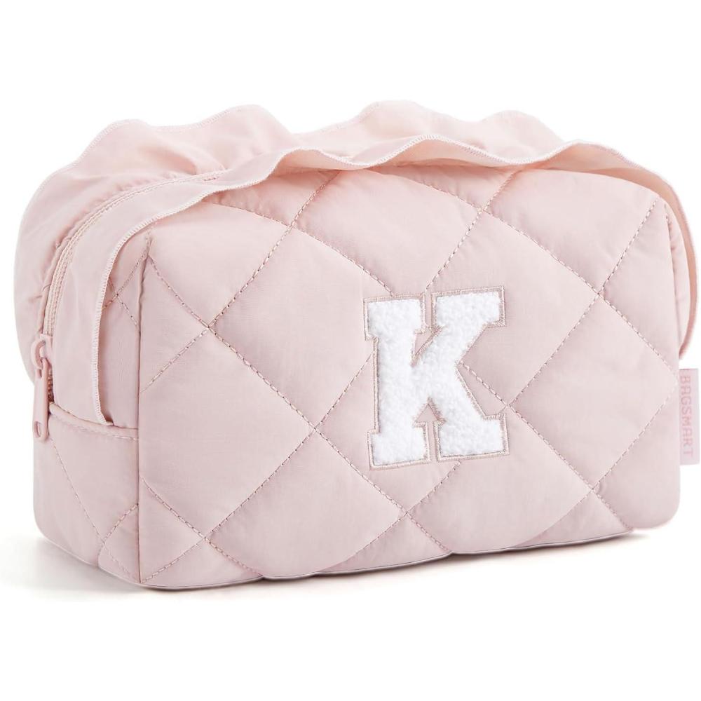 image:imageBAGSMART Small Makeup Bag Travel Cosmetic Bag Make Up Pouch Small Travel Zipper PouchWaterresistant Toiletry BagMakeup Organizer Bag for Women Black03InitialKPink