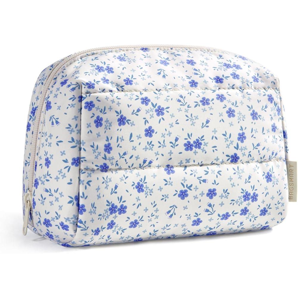image:imageBAGSMART Small Makeup Bag Travel Cosmetic Bag Make Up Pouch Small Travel Zipper PouchWaterresistant Toiletry BagMakeup Organizer Bag for Women BlackBlue Ditsy Floral