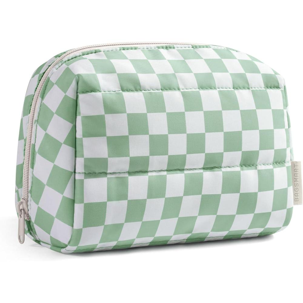 image:imageBAGSMART Small Makeup Bag Travel Cosmetic Bag Make Up Pouch Small Travel Zipper PouchWaterresistant Toiletry BagMakeup Organizer Bag for Women BlackGreen checkered