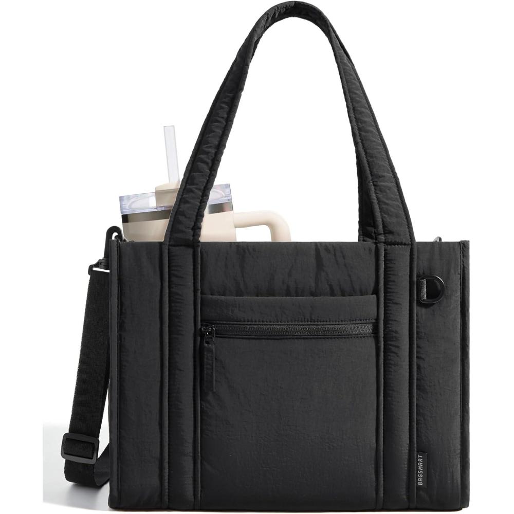 image:imageBAGSMART Small Tote Bag for Women Crossbody Bag with Zipper Crush Bow Purses for Travel Work CollegeBlack