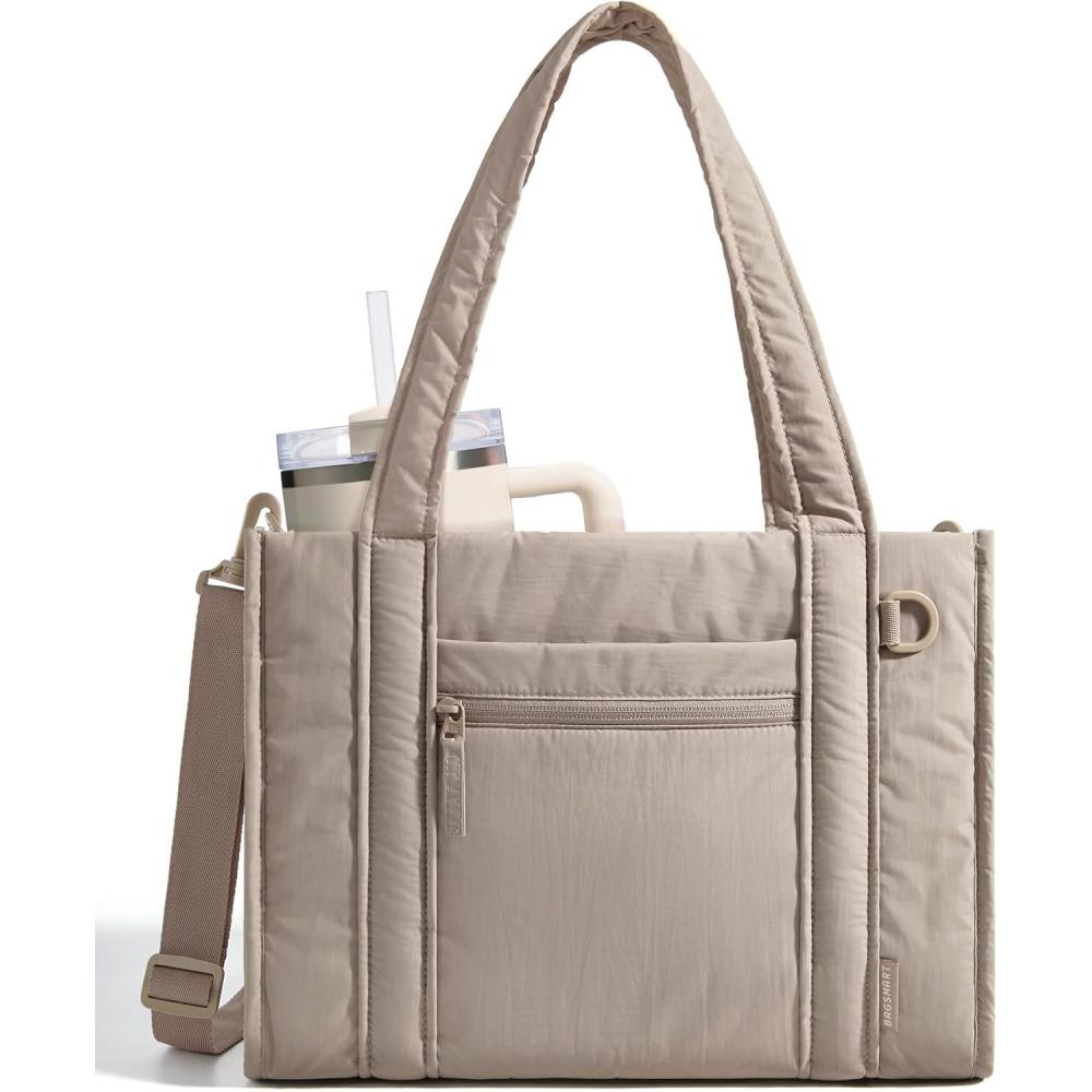 image:imageBAGSMART Small Tote Bag for Women Crossbody Bag with Zipper Crush Bow Purses for Travel Work CollegeCamel