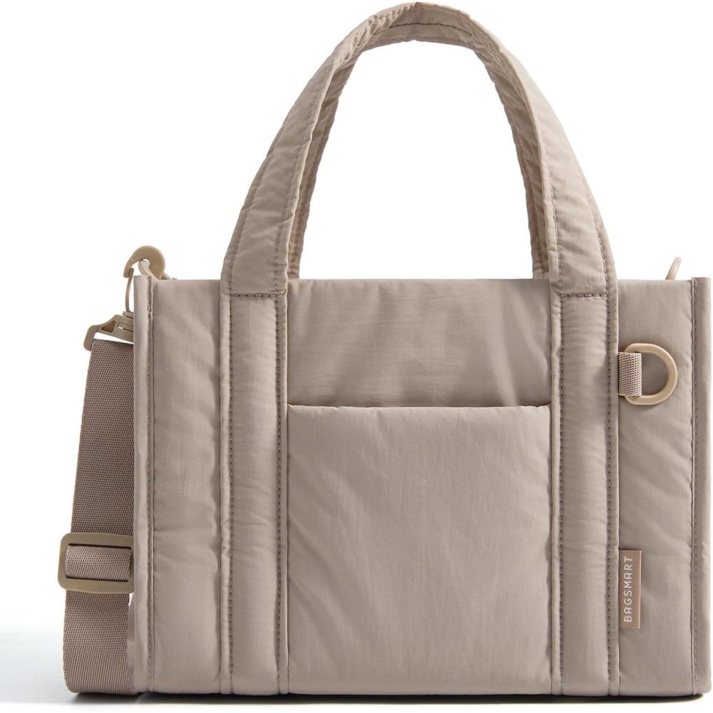 image:imageBAGSMART Small Tote Bag for Women Crossbody Bag with Zipper Crush Bow Purses for Travel Work CollegeKhaki