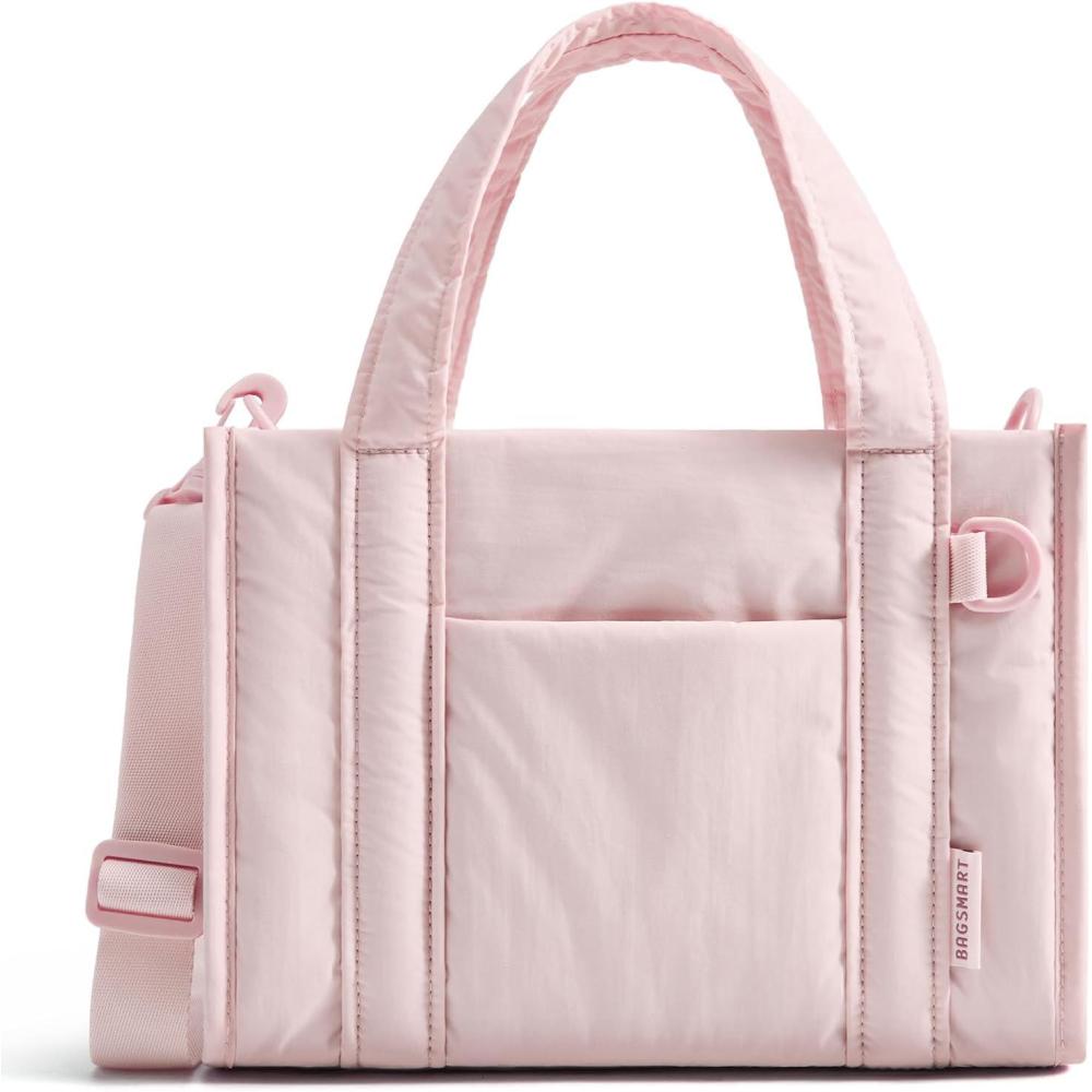 image:imageBAGSMART Small Tote Bag for Women Crossbody Bag with Zipper Crush Bow Purses for Travel Work CollegeLight Pink