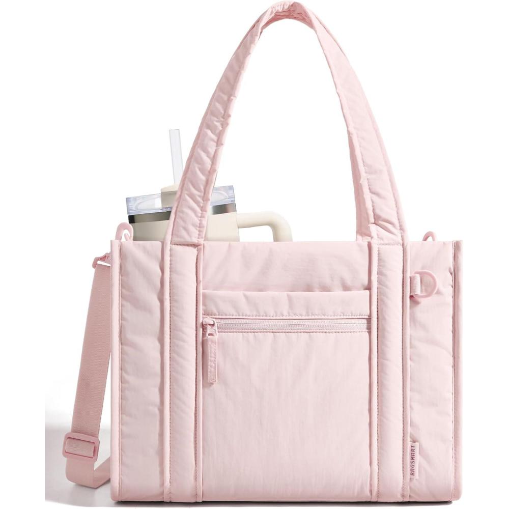 image:imageBAGSMART Small Tote Bag for Women Crossbody Bag with Zipper Crush Bow Purses for Travel Work CollegePink