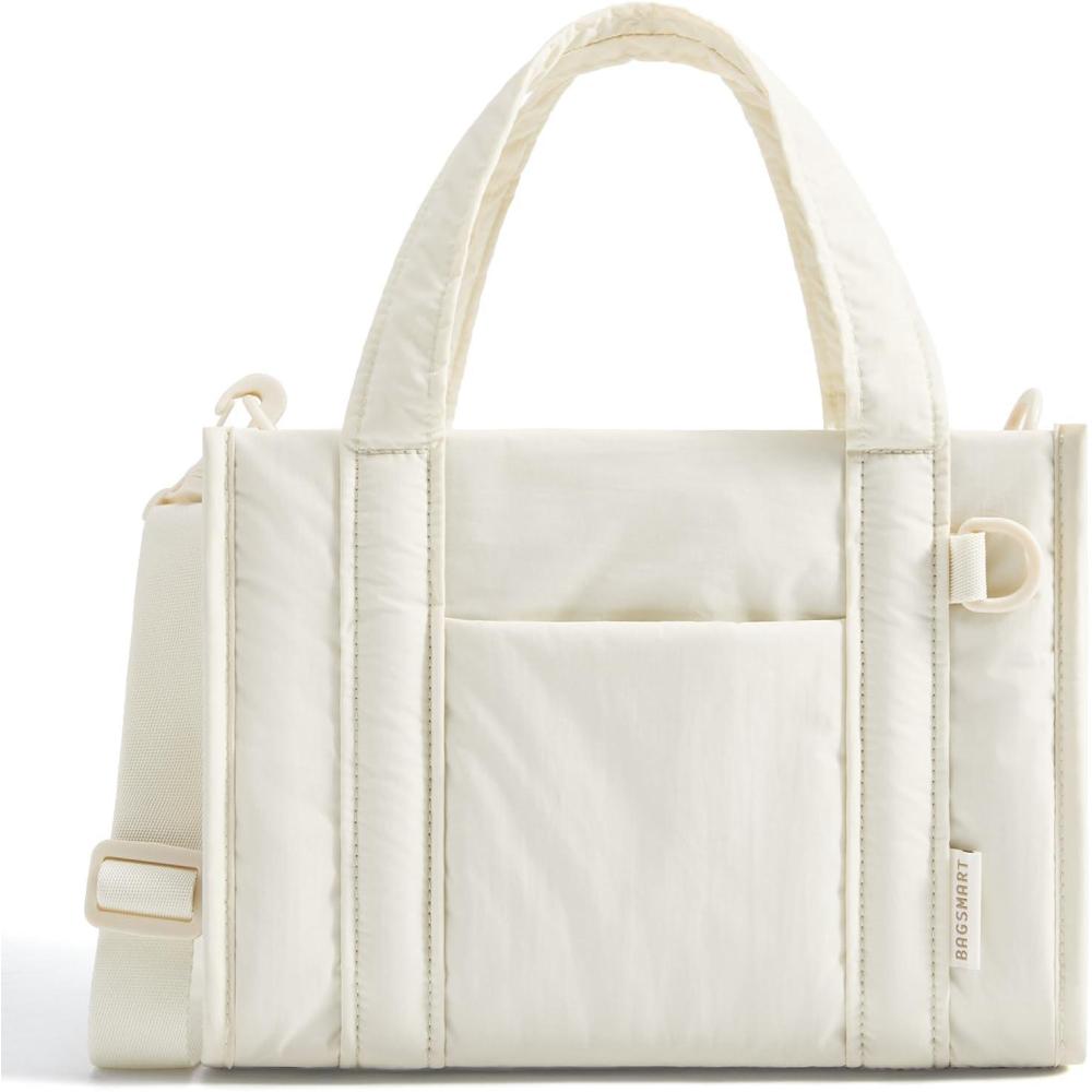 image:imageBAGSMART Small Tote Bag for Women Crossbody Bag with Zipper Crush Bow Purses for Travel Work CollegeWhite